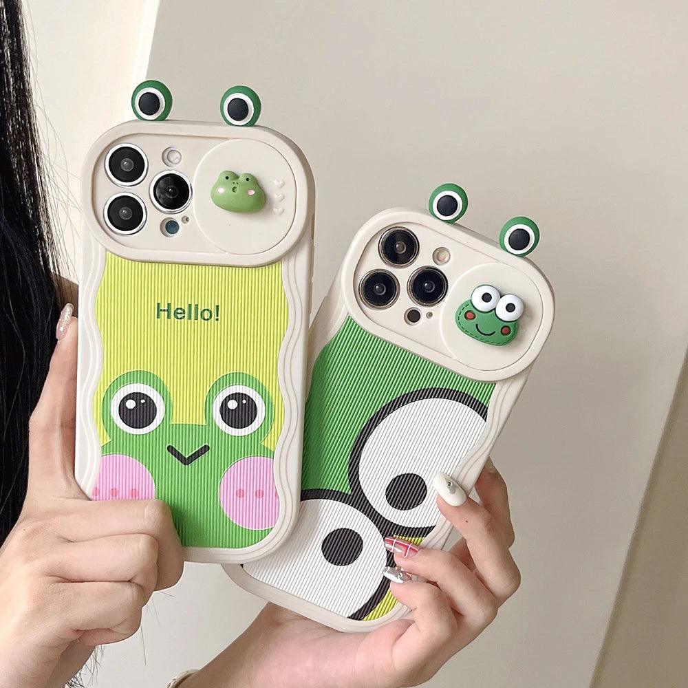 Phone Case for iPhone 15 14 13 12 11 Pro Max with Big Eyes and Big Face Frog Pattern