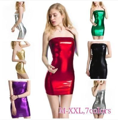 Sexy PU Leather Women Dress Sleeveless Pencil Mini Bodycon Club Party Dresses