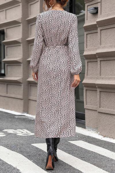 Slit Printed Surplice Balloon Sleeve Dress Carauana Store