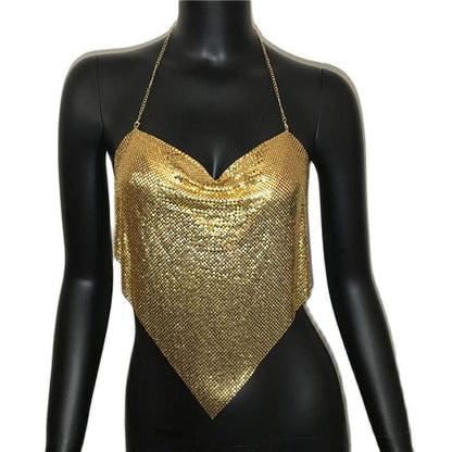 Solid Sequin Metal Cropped Tank Top