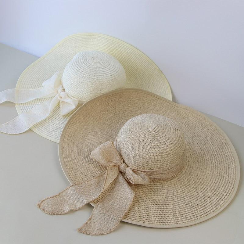 Summer Women Straw Hat Bowknot Wide Brim Floppy Panama Hats Female Lady Outdoor Foldable Beach Sun Cap