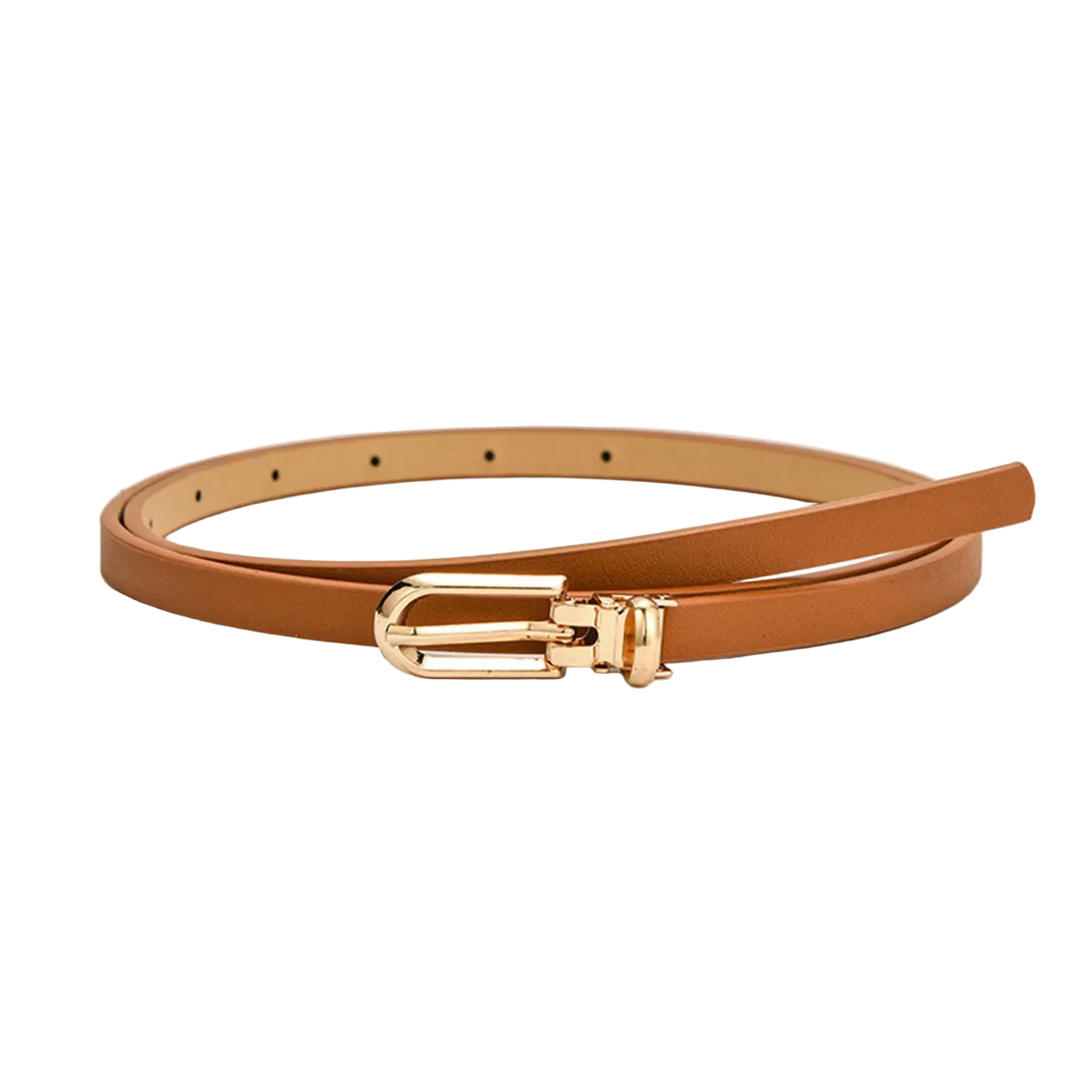Tan belt with a gold buckle