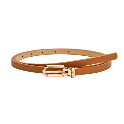 Tan belt with a gold buckle