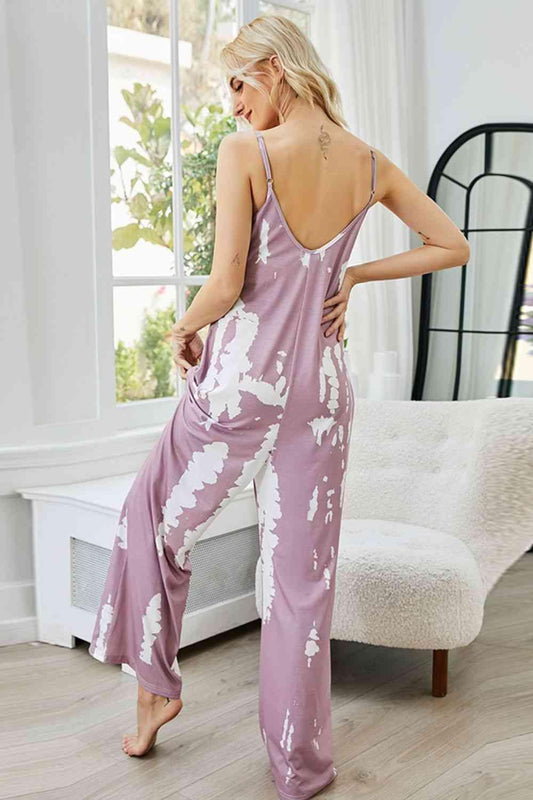 Tie-Dye Spaghetti Strap Jumpsuit with Pockets Carauana Store