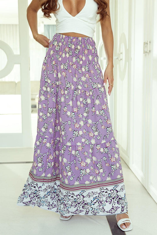 Tiered Printed Elastic Waist Skirt Carauana Store