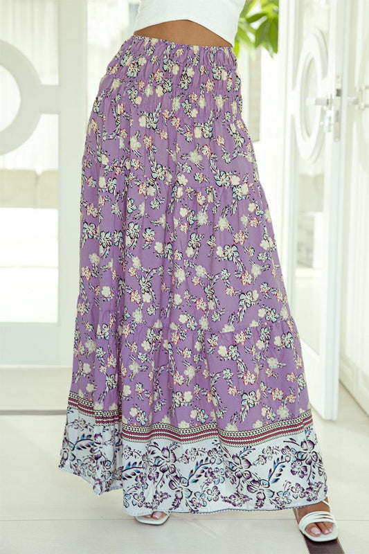 Tiered Printed Elastic Waist Skirt Carauana Store