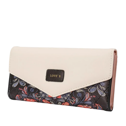 Women Envelope Floral Long Wallet Tri-fold Clutch