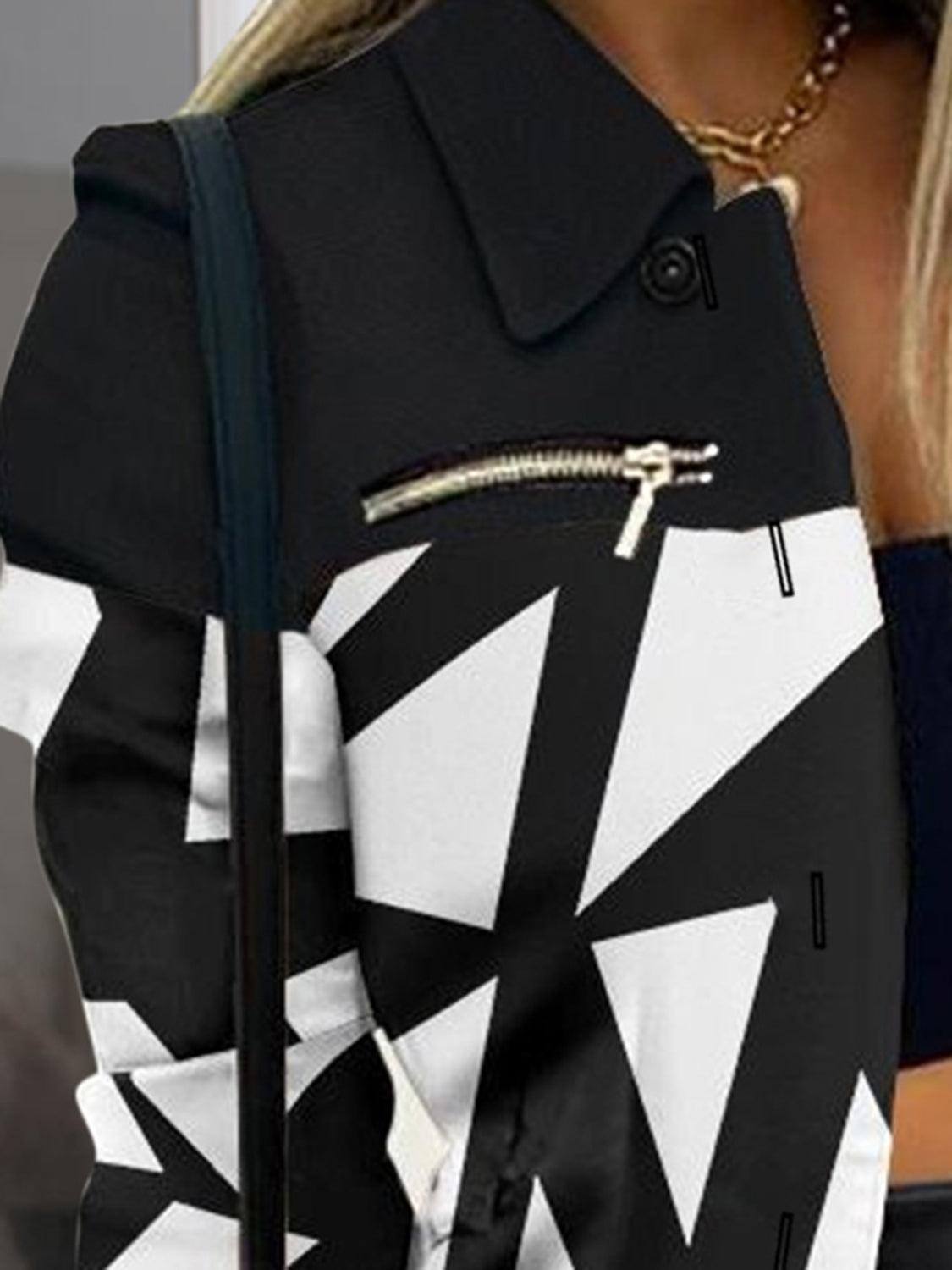 Printed Button Up Zip Detail Shacket Carauana Store