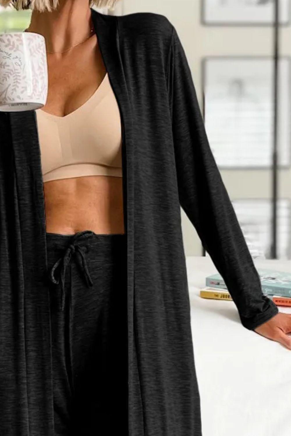Open Front Long Sleeve Cardigan and Pants Lounge Set Carauana Store