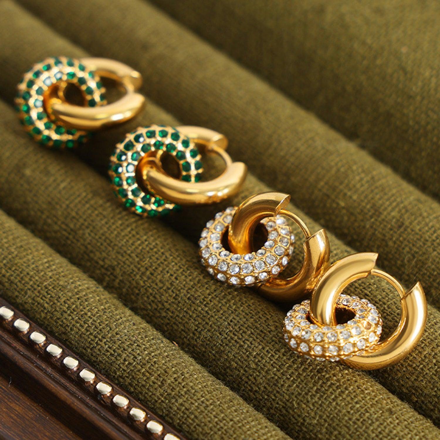 Titanium Steel Inlaid Zircon Double-Hoop Earrings Carauana Store