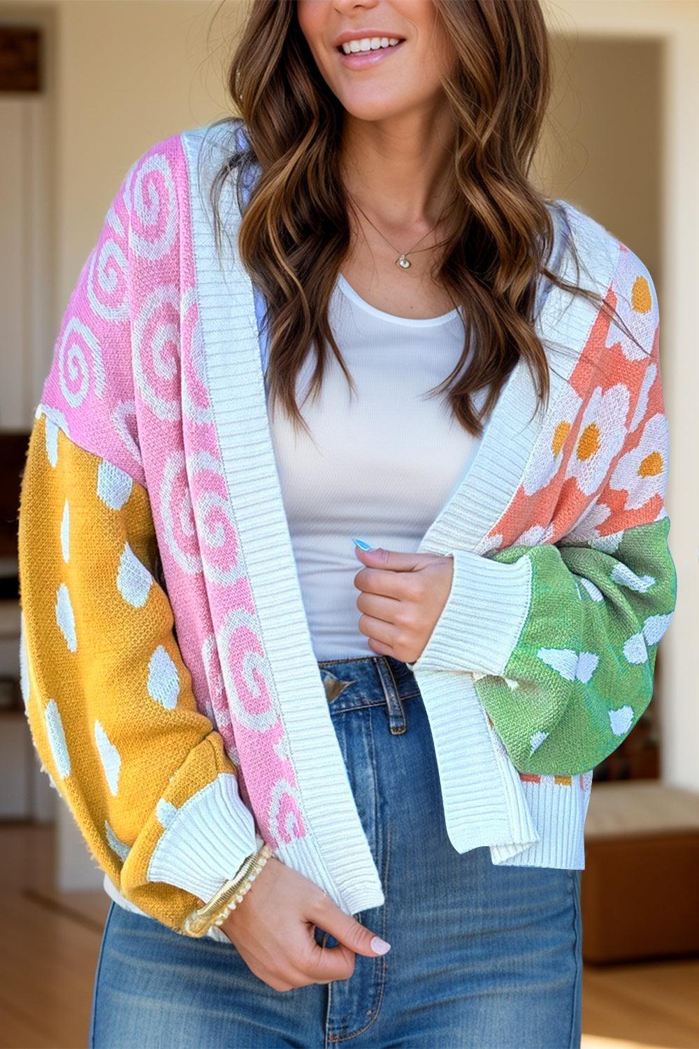 Color Block Open Front Long Sleeve Cardigan Carauana Store
