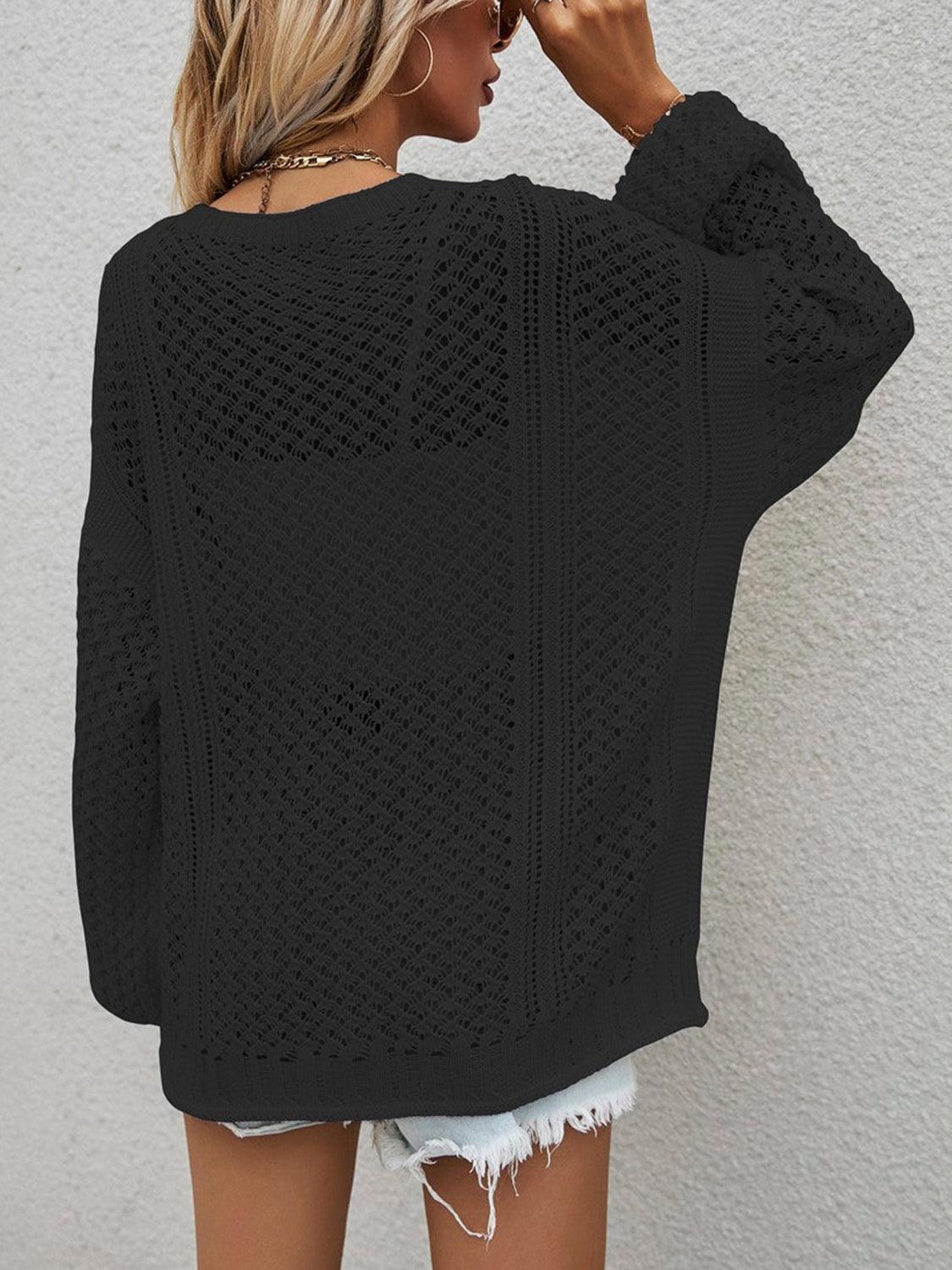 Openwork Button Front Cardigan Carauana Store