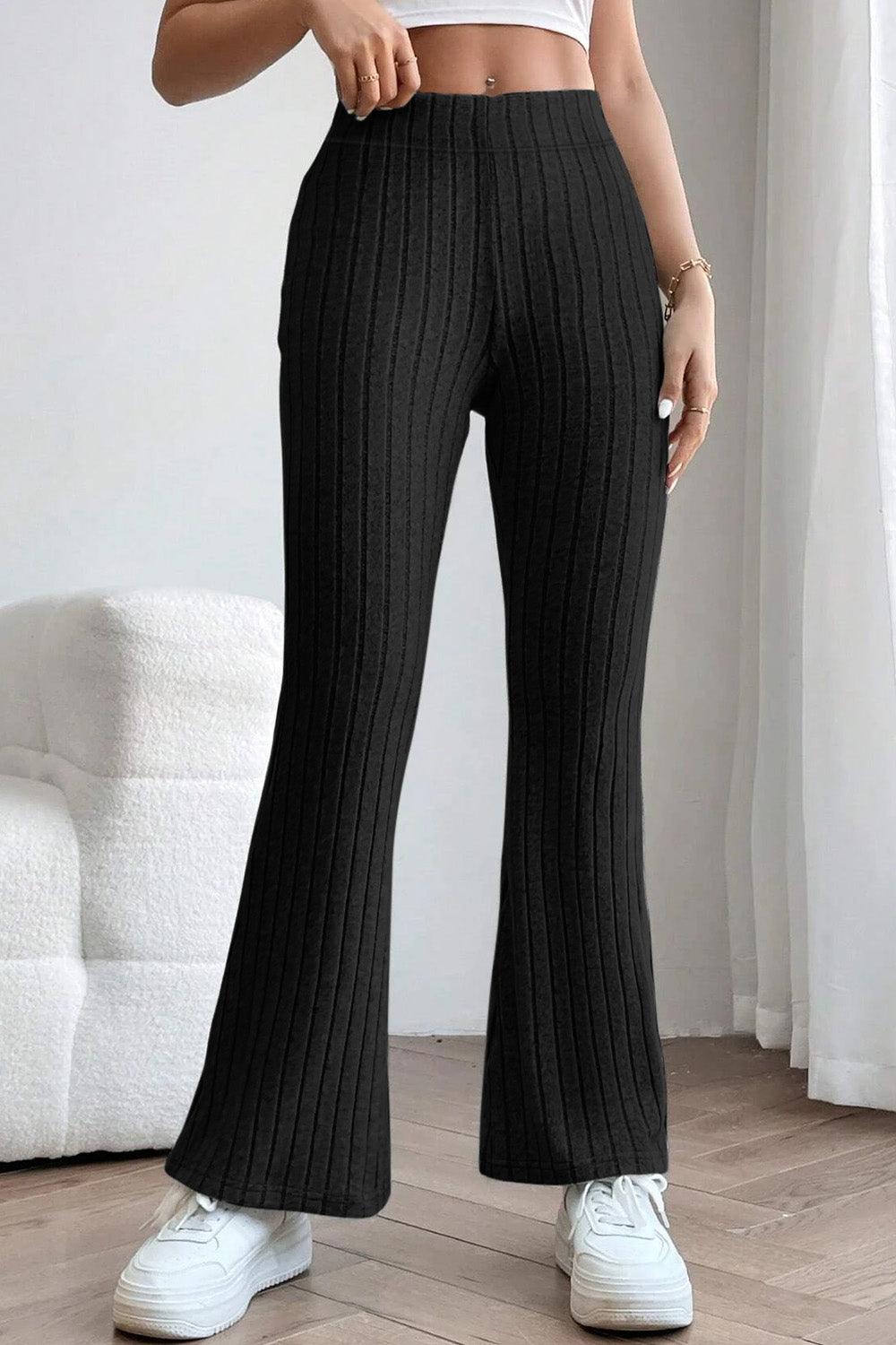 Basic Bae Full Size Ribbed High Waist Flare Pants Carauana Store