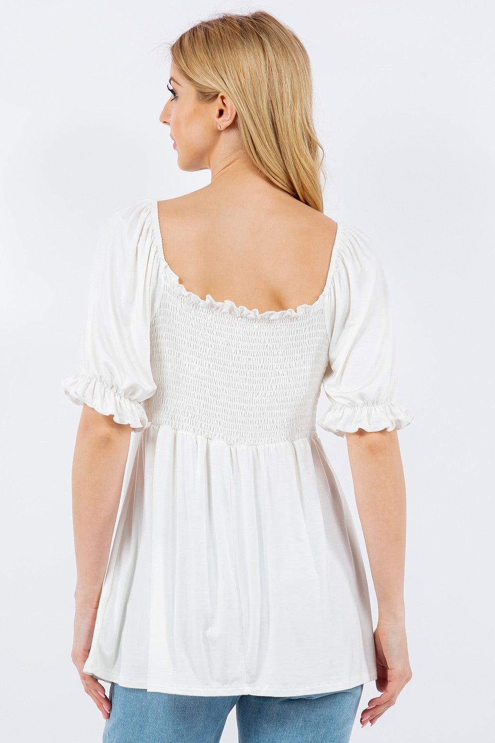 Celeste Full Size Ruffled Short Sleeve Smocked Blouse Carauana Store