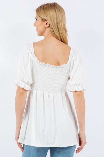 Celeste Full Size Ruffled Short Sleeve Smocked Blouse Carauana Store