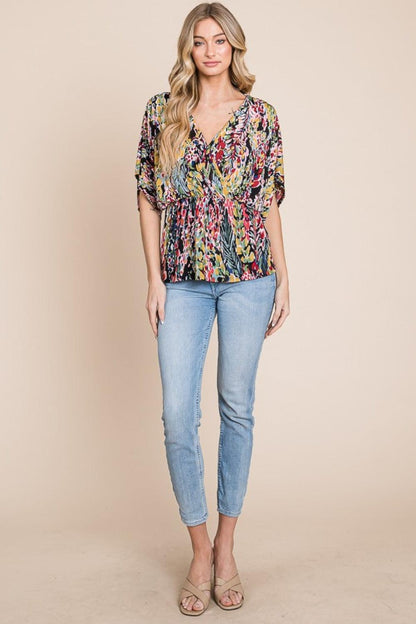 BOMBOM Printed Surplice Peplum Blouse Carauana Store