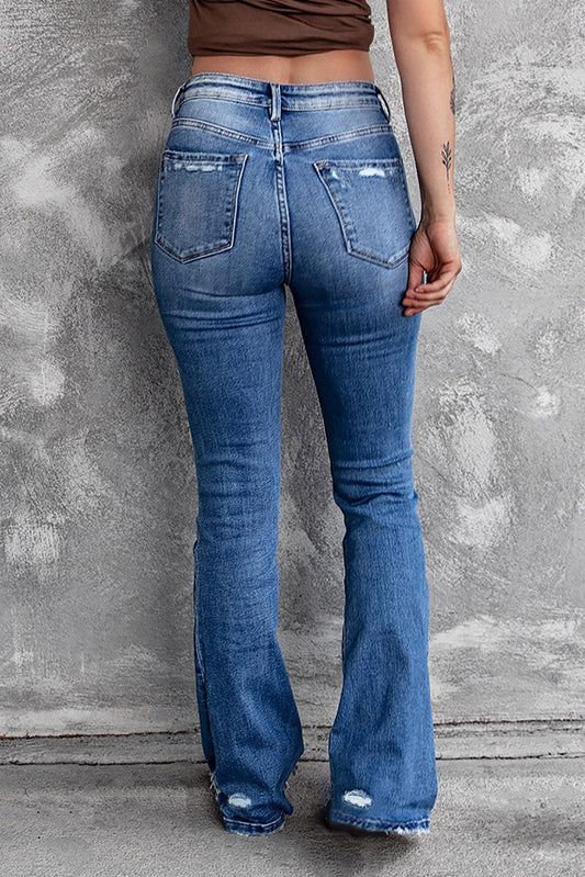 Distressed Flared Jeans with Pockets Carauana Store