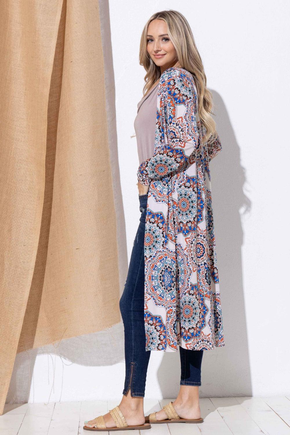 And The Why Printed Kimono Open Front Longline Cardigan Carauana Store