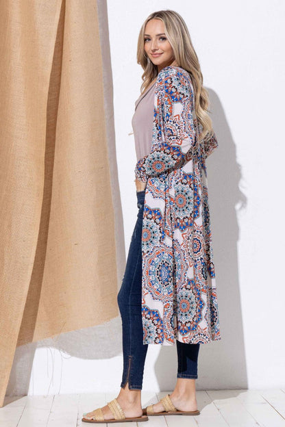 And The Why Printed Kimono Open Front Longline Cardigan Carauana Store