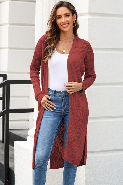 Open Front Slit Cardigan with Pockets Carauana Store