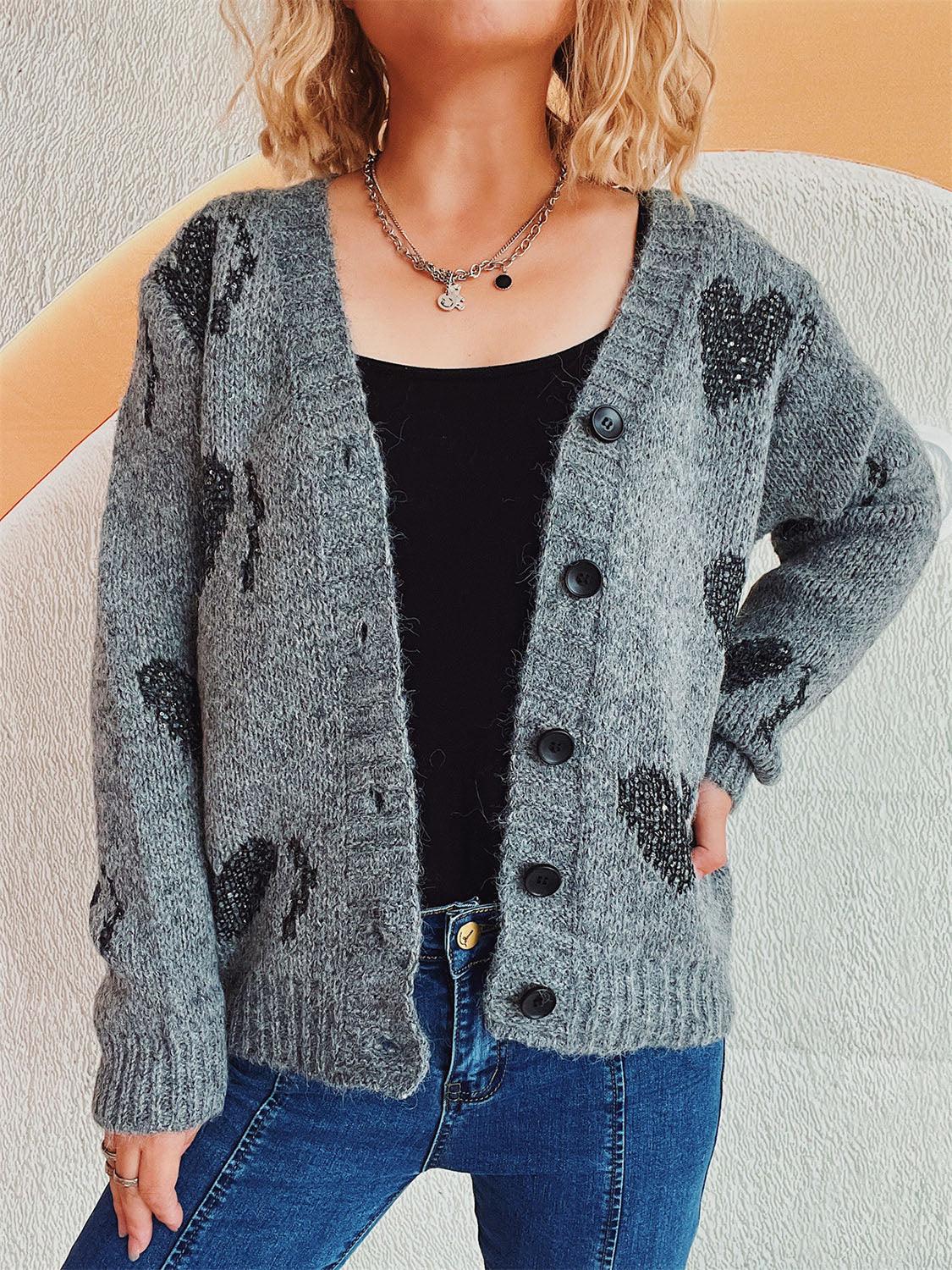 Heart Button Up Long Sleeve Cardigan Carauana Store