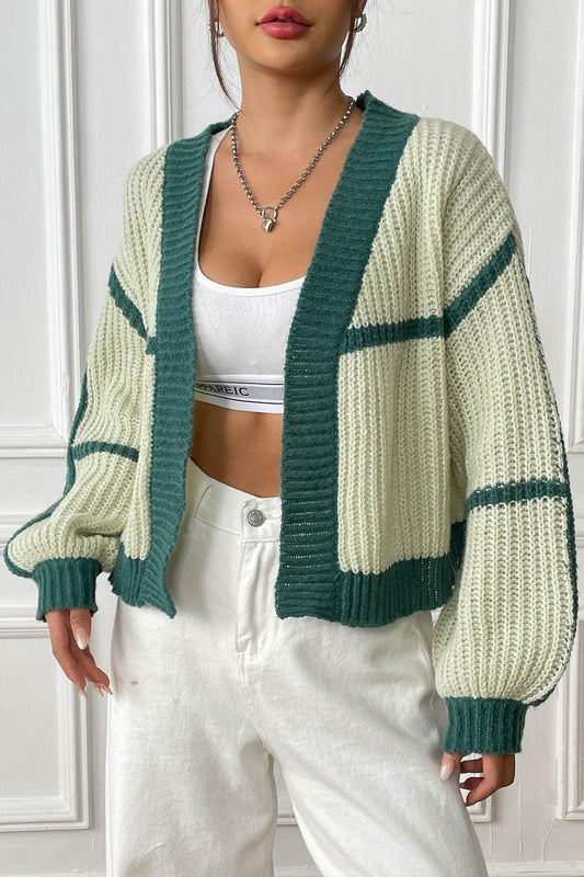 Contrast Open Front Long Sleeve Cardigan Carauana Store