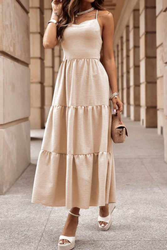 Tiered Crisscross Spaghetti Strap Dress Carauana Store