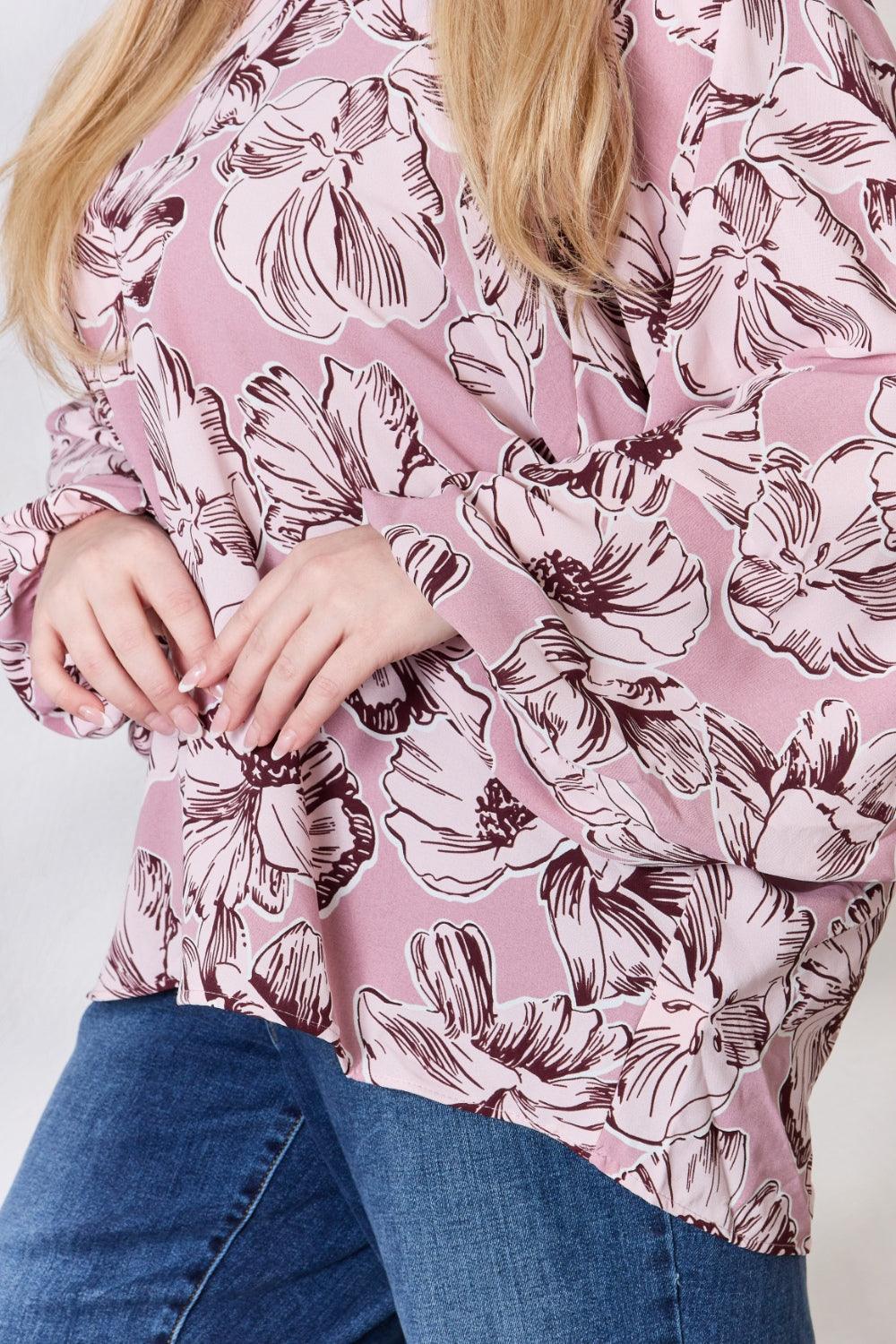 Heimish Full Size Floral V-Neck Balloon Sleeve Blouse Carauana Store