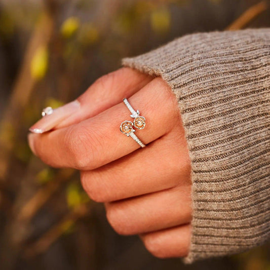 Rose Shape Inlaid Zircon Bypass Ring Carauana Store