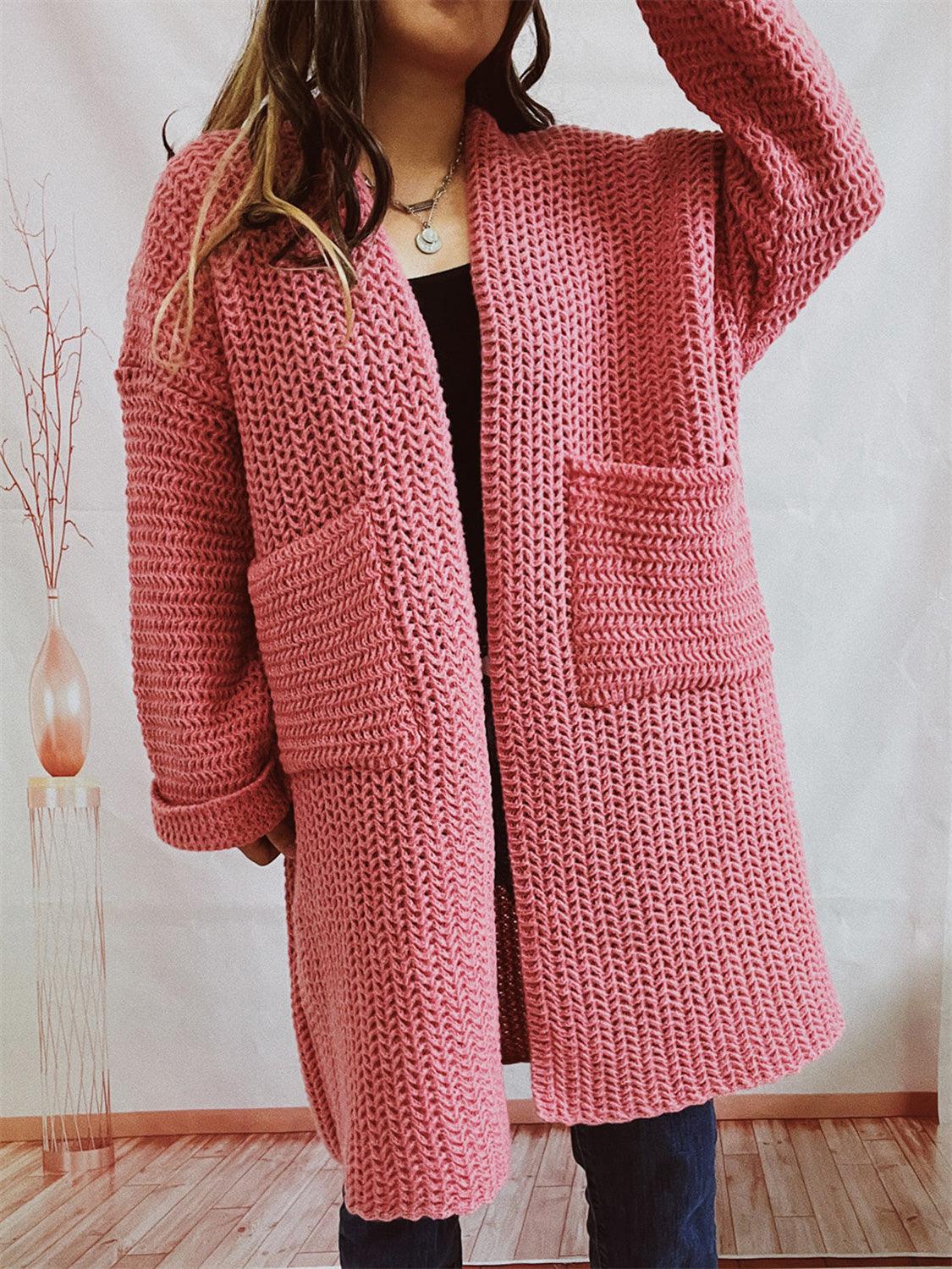 Open Front Long Sleeve Cardigan with Pockets Carauana Store
