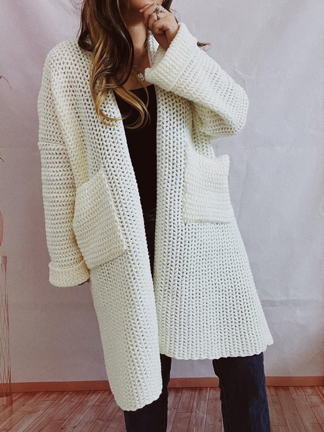 Open Front Long Sleeve Cardigan with Pockets Carauana Store