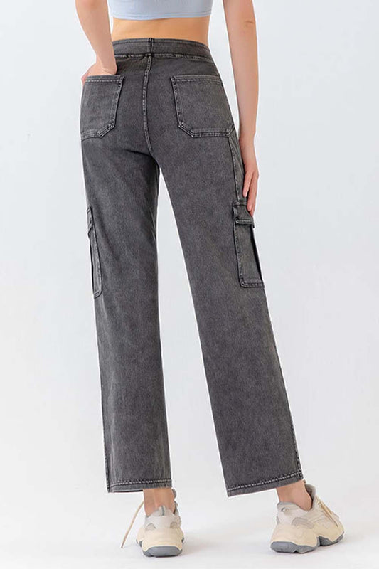Buttoned Pocketed Long Jeans Carauana Store