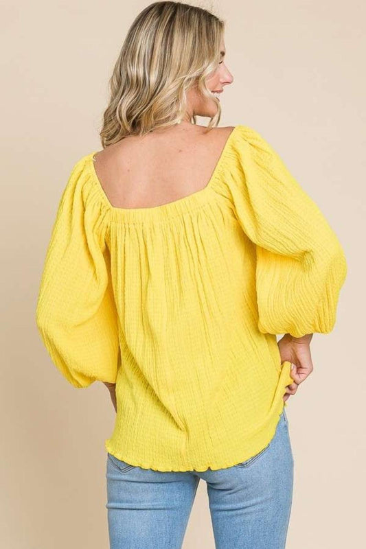 Culture Code Texture Square Neck Puff Sleeve Top Carauana Store