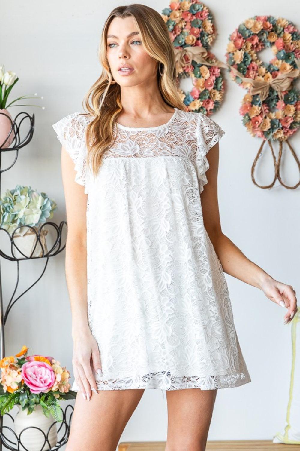Heimish Full Size Round Neck Cap Sleeve Lace Top Carauana Store