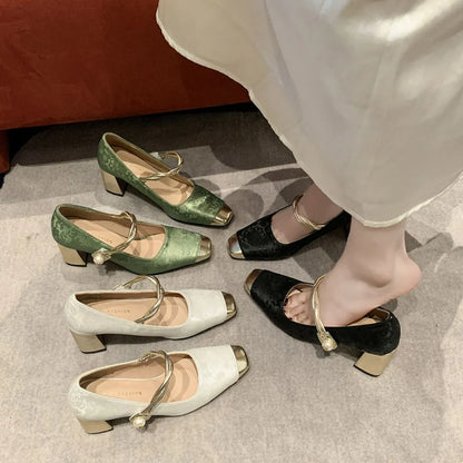 Square Toe Block Heels Pumps Carauana Store