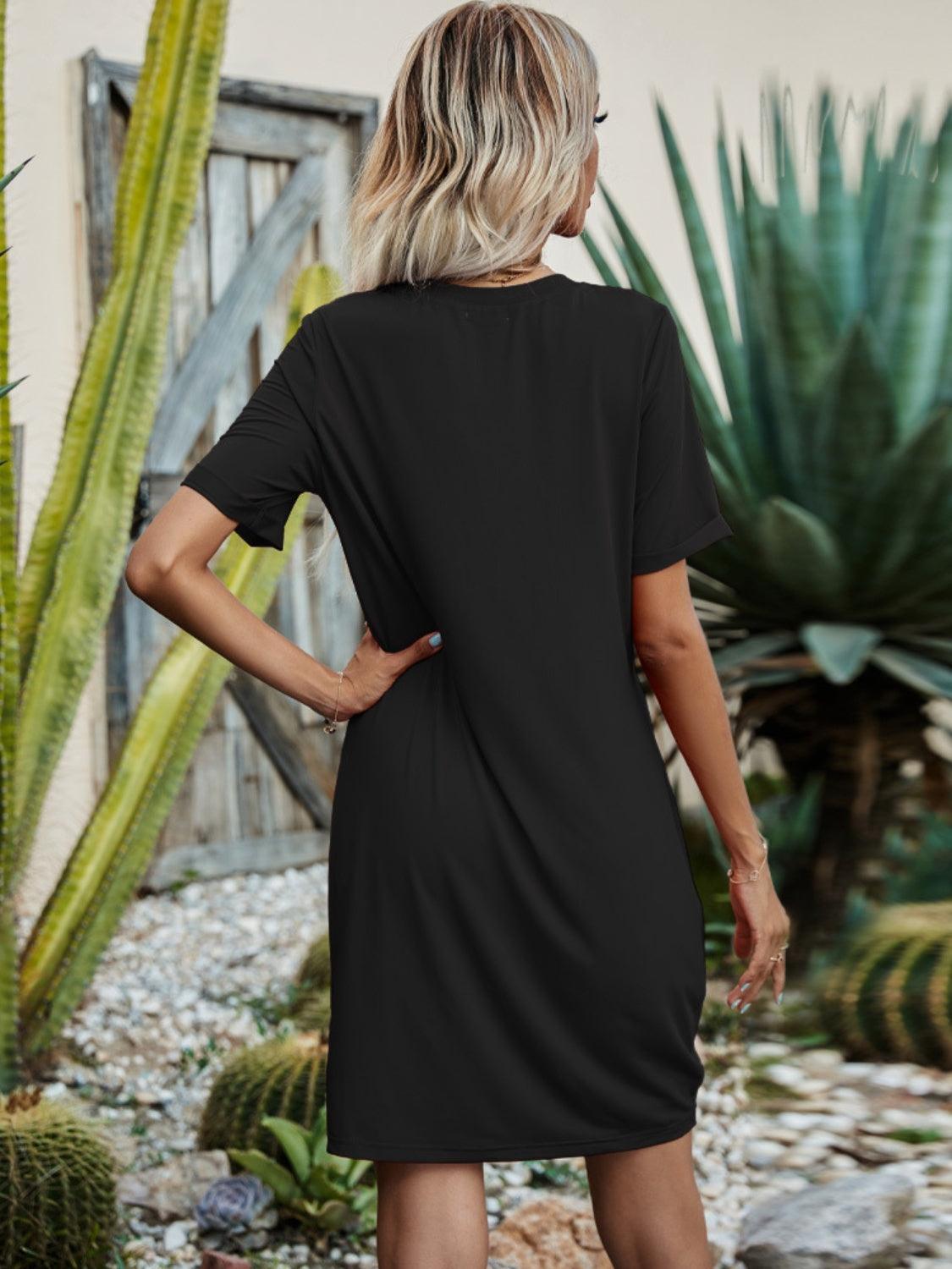 V-Neck Short Sleeve Mini Dress Carauana Store