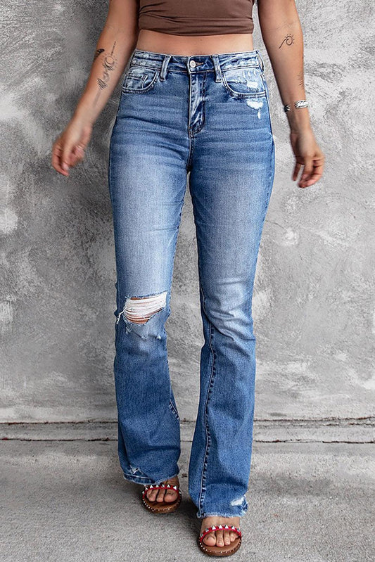 Distressed Flared Jeans with Pockets Carauana Store