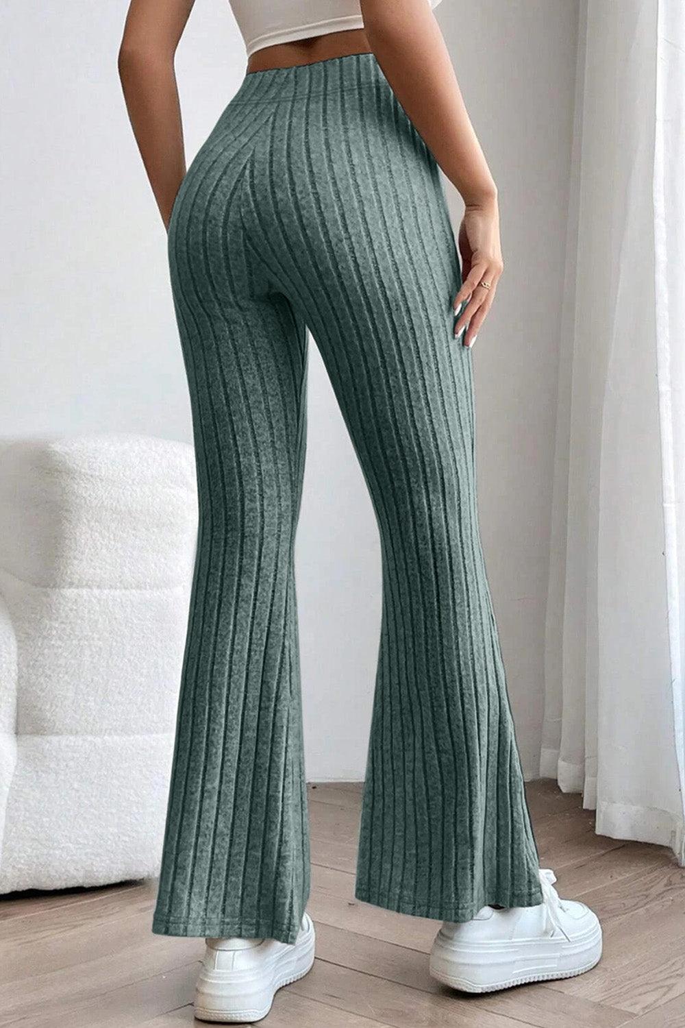 Basic Bae Full Size Ribbed High Waist Flare Pants Carauana Store