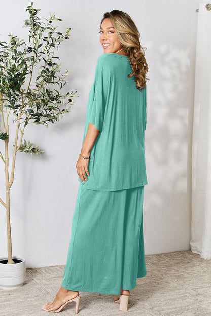 Double Take Full Size Round Neck Slit Top and Pants Set Carauana Store