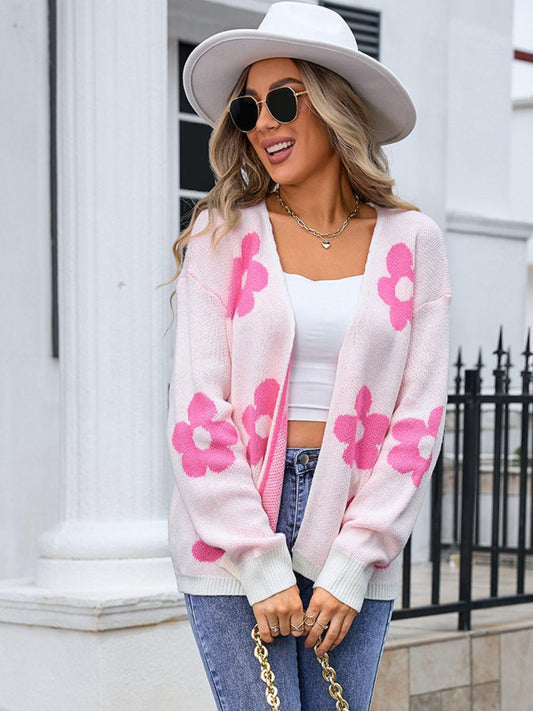 Angel Wings Flower Open Front Long Sleeve Cardigan Carauana Store