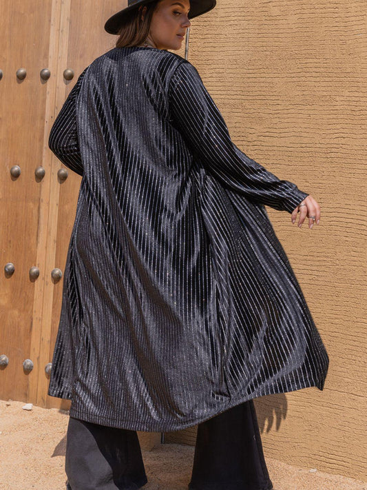 Plus Size Striped Long Sleeve Cardigan Carauana Store
