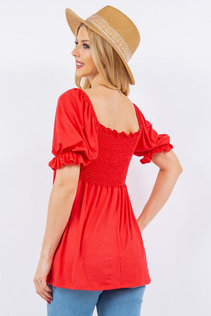 Celeste Full Size Ruffled Short Sleeve Smocked Blouse Carauana Store