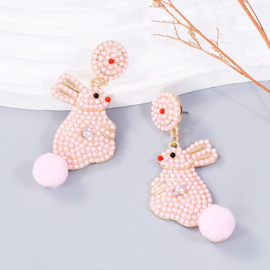 Synthetic Pearl Alloy Rabbit Dangle Earrings Carauana Store