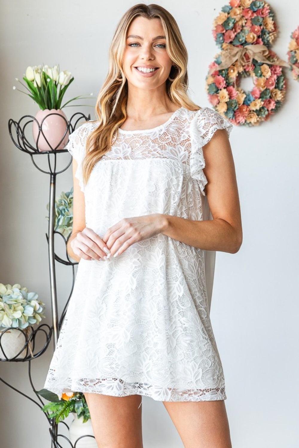 Heimish Full Size Round Neck Cap Sleeve Lace Top Carauana Store