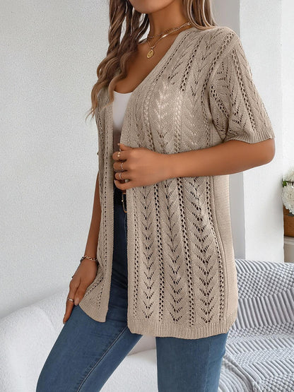 Openwork Open Front Half Sleeve Cardigan Carauana Store