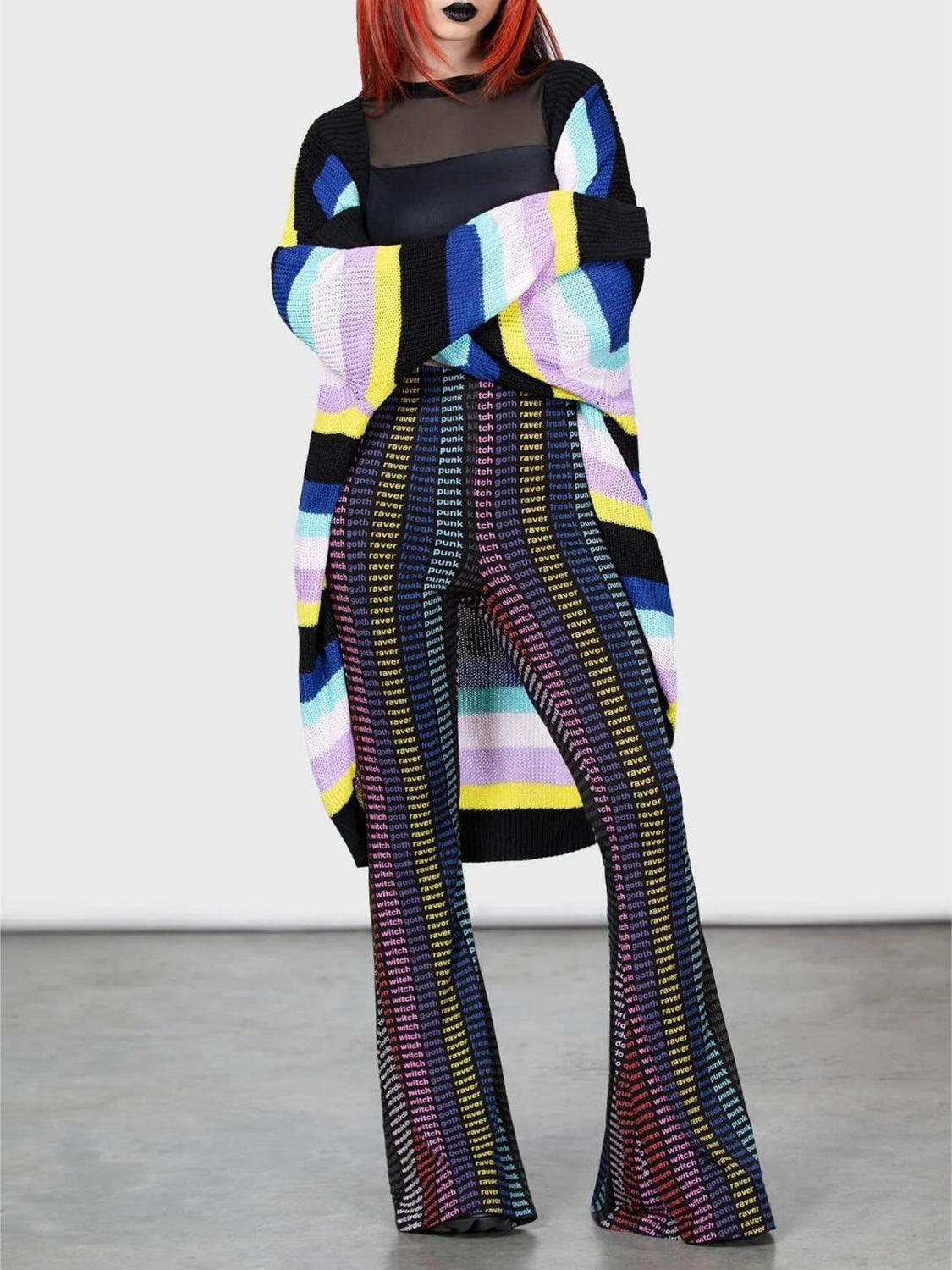 Striped Open Front Long Sleeve Cardigan Carauana Store