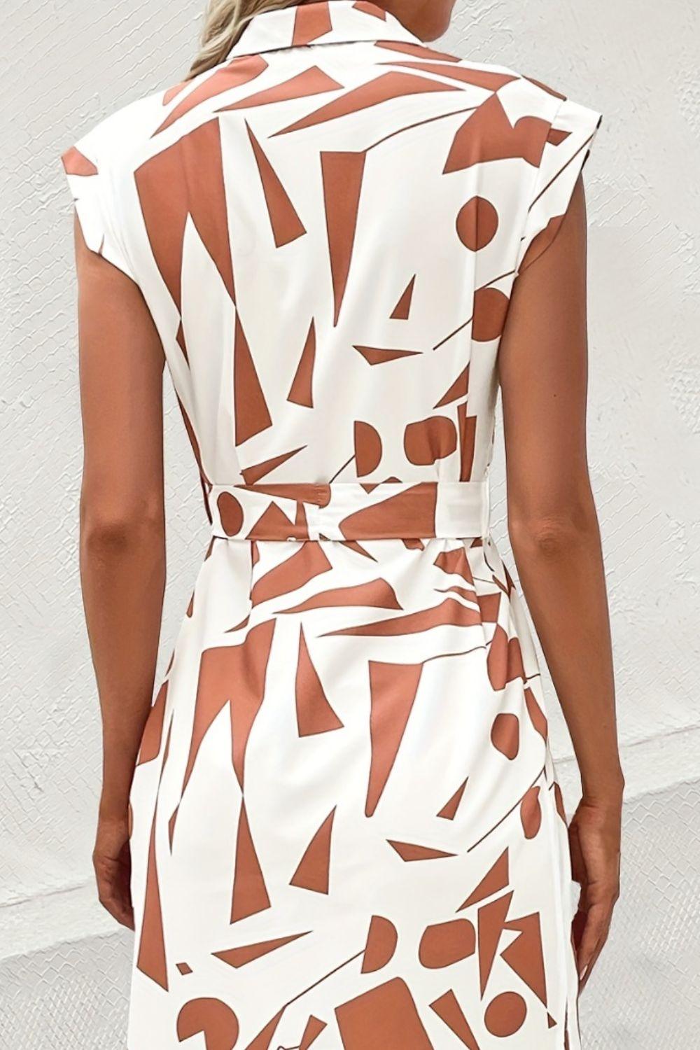 Printed Cap Sleeve Tie Waist Dress Carauana Store