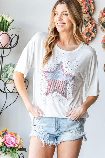 Heimish Full Size Star Patch Short Sleeve T-Shirt Carauana Store