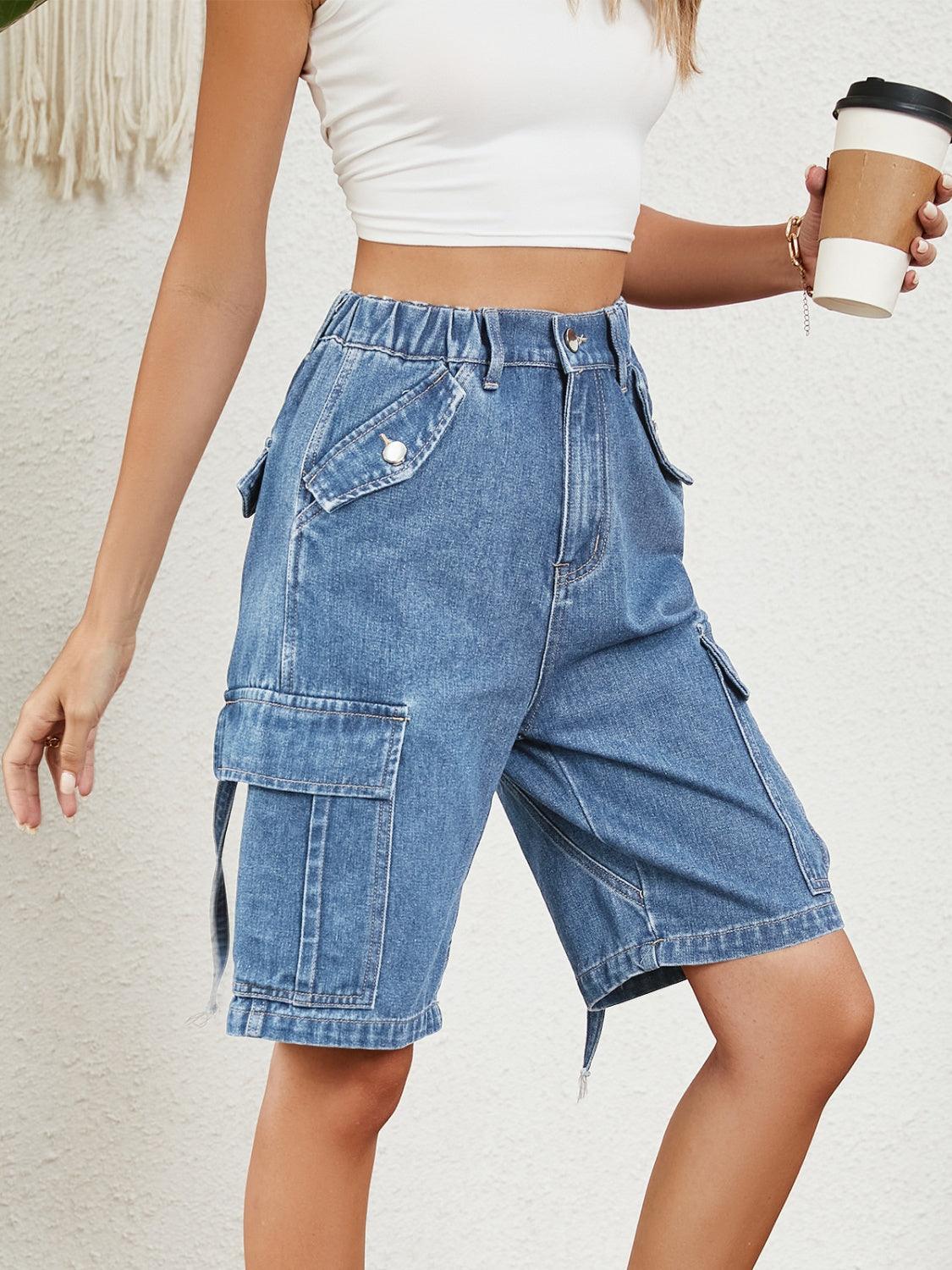 High Waist Denim Shorts with Pockets Carauana Store