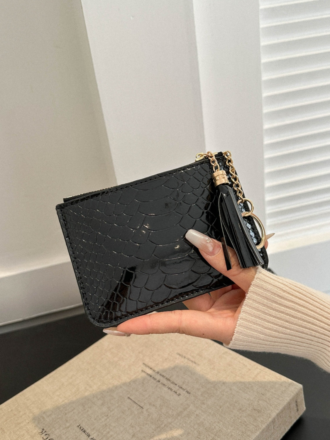 PU Leather Tassel Trim Card Case 
